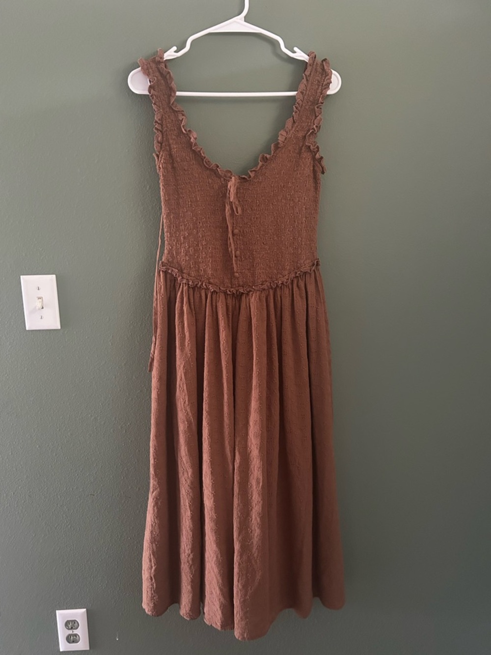 Cottage core Brown Ruffled V-Neck Maxi Dress